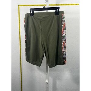 Love Love Love Olive Green Graffiti‎ Side Stripe Biker Shorts Large Mens Womens